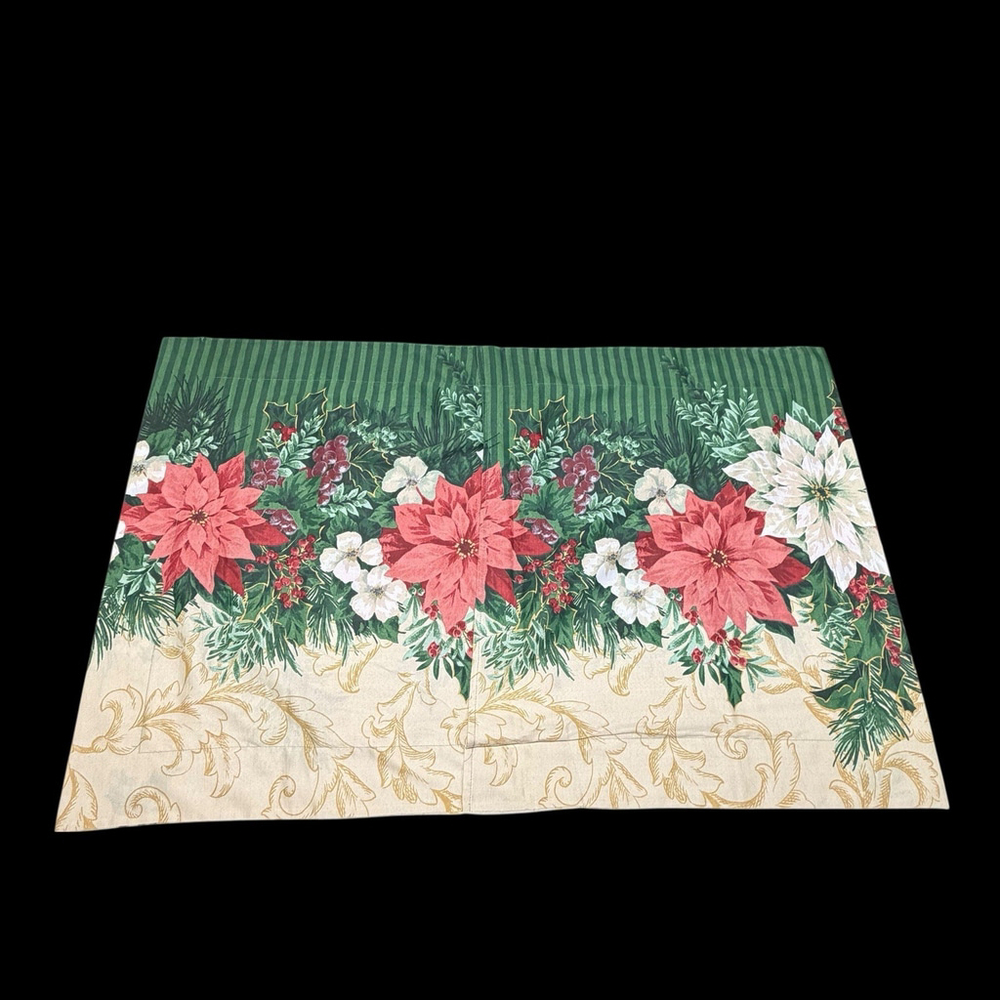 Vintage King Pillowcase Sham Christmas Poinsettia Holly Floral Holiday READ - Picture 6 of 9